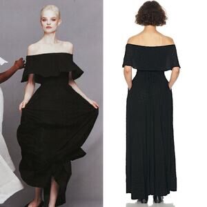 Helsa NWT Petite Eyelet Garden Dress Women S Black Midi Sundress Off Shoulder